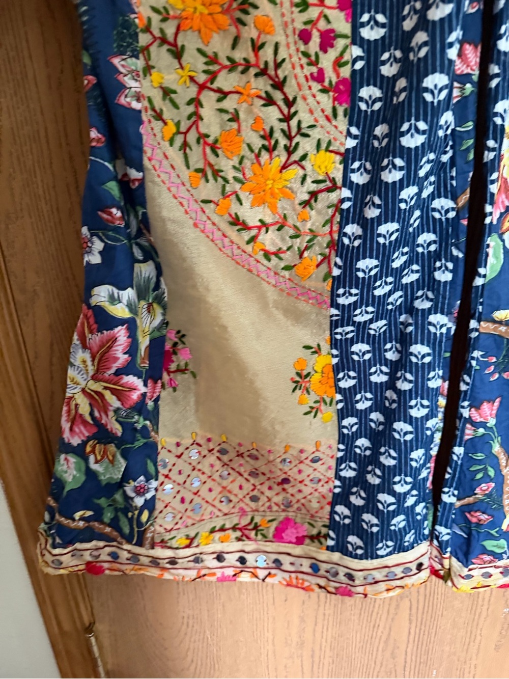 Kaantha Karma Boho Patchwork Phulkari Flare Pant - Multicolor Floral-XXL - Picture 10 of 14